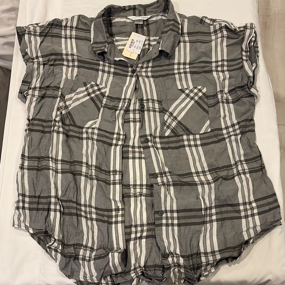 Christopher & Banks Gray and White Plaid Button-Up Shirt - Picture 1 of 4